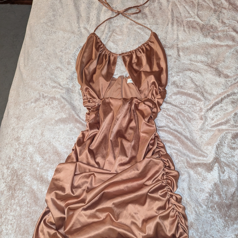 Better Be Gold Ruched Halter Midi Dress